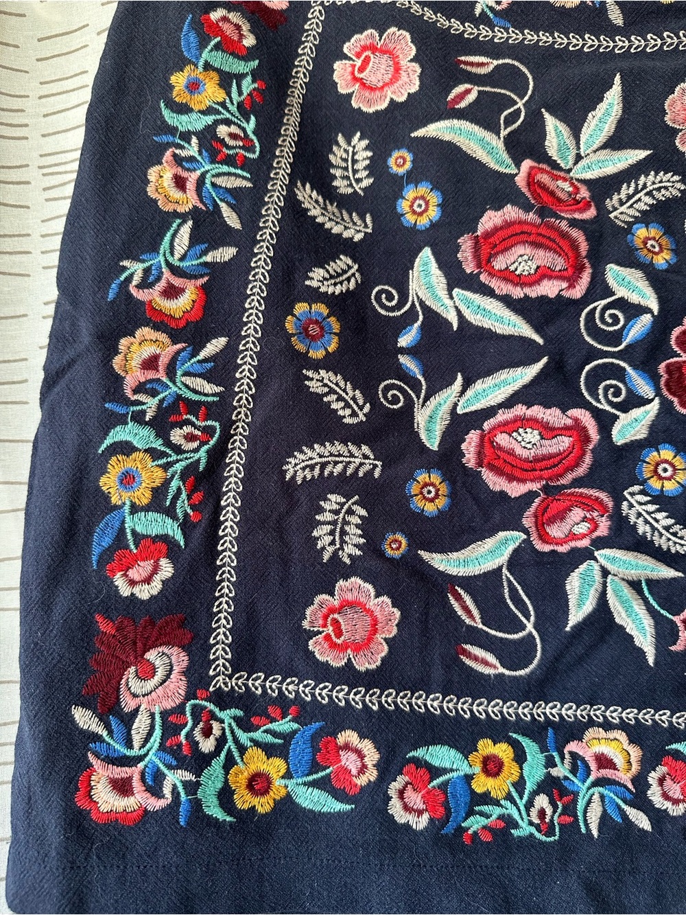 Umgee Navy Mini Skirt with Multicolor Floral Embroidery - Picture 2 of 9